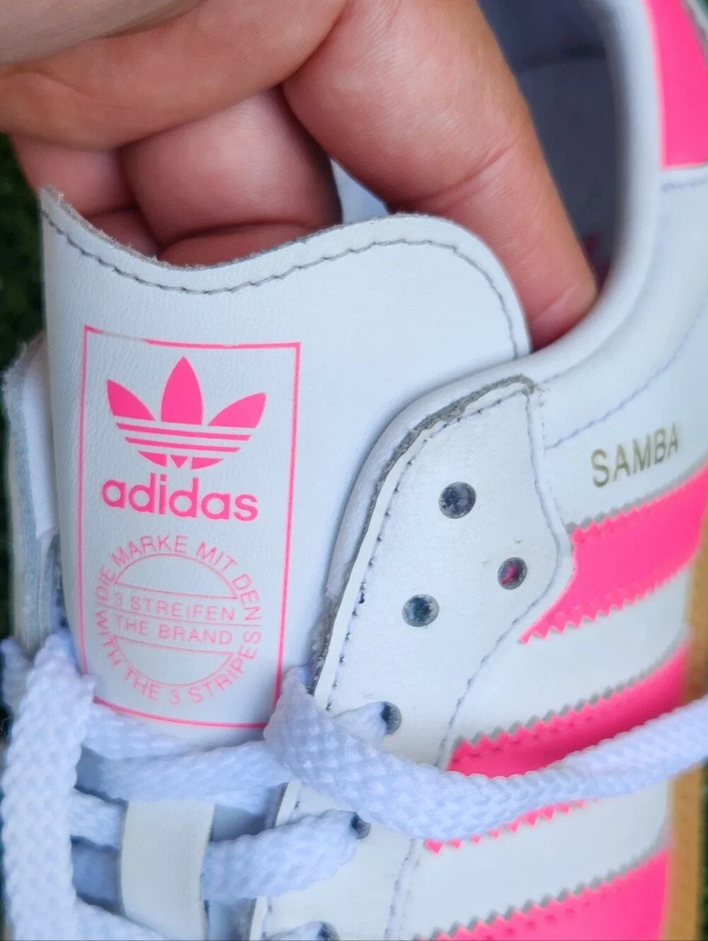 Adidas Samba Big Girls Kids Classic White Pink Leather Sneakers Shoes Size 3.5